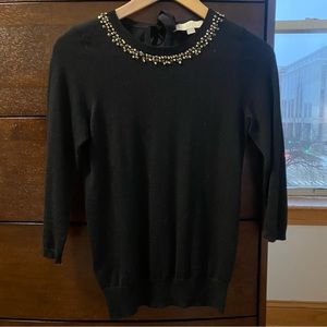 LOFT Jeweled Round Neck Sweater Bow Tie Back XXSP